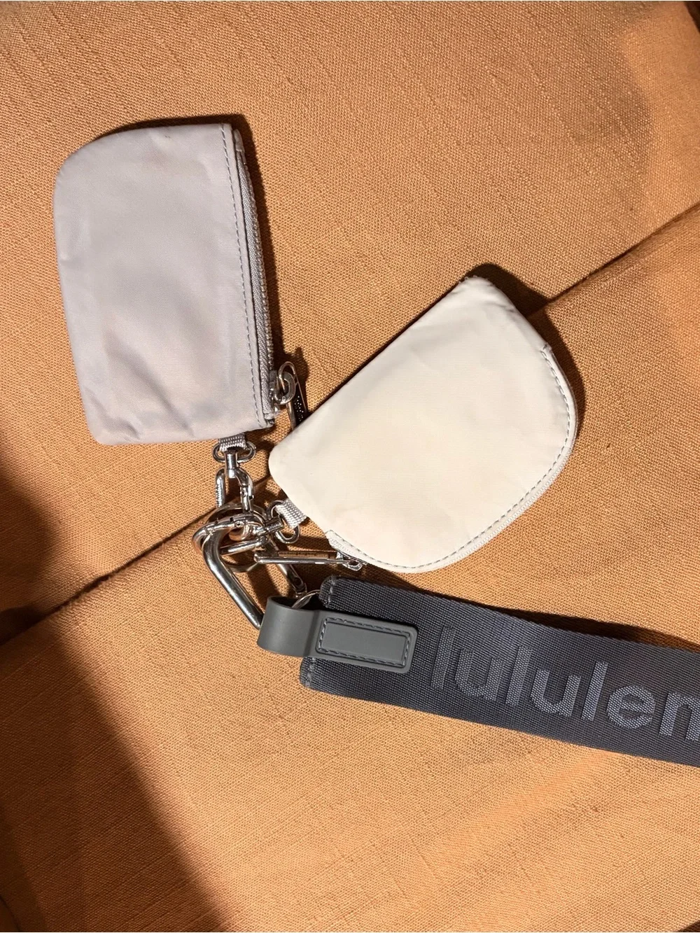 lululemon athletica Gray Webbing Strap with Light Gray and Cream Key Pouches